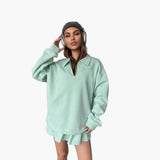 Women's Pullover with Half-Zip and Pleated Skirt