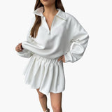Women's Pullover with Half-Zip and Pleated Skirt