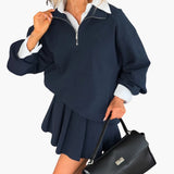 Women's Pullover with Half-Zip and Pleated Skirt