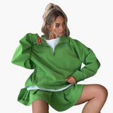 Women's Pullover with Half-Zip and Pleated Skirt