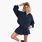 Women's Pullover with Half-Zip and Pleated Skirt