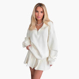 Women's Pullover with Half-Zip and Pleated Skirt