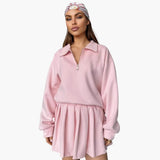 Women's Pullover with Half-Zip and Pleated Skirt