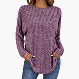 Women’s Sweater with Round Neck and Ribbed Hem