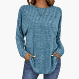 Women’s Sweater with Round Neck and Ribbed Hem