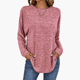 Women’s Sweater with Round Neck and Ribbed Hem