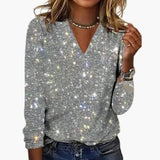 Women's Sweater with V-Neck and Textured Surface