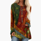 Women's Long Sleeve Tunic with Artistic Patchwork Pattern