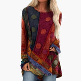 Women's Long Sleeve Tunic with Artistic Patchwork Pattern