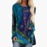 Women's Long Sleeve Tunic with Artistic Patchwork Pattern