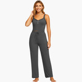 Women's Pajama Set with Lace Trim and Drawstring Pants