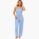 Women's Pajama Set with Lace Trim and Drawstring Pants