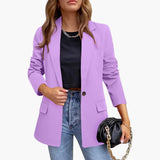 Women's Slim Fit Blazer with Notched Collar and Long Sleeves