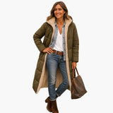 Long Quilted Coat with Hood and Lining for Women