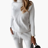 Women's Knitted Tracksuit with Turtleneck Sweater and Jogging Pants