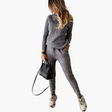 Women's Knitted Tracksuit with Turtleneck Sweater and Jogging Pants