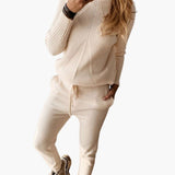 Women's Knitted Tracksuit with Turtleneck Sweater and Jogging Pants