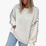 Women's Sweater with Round Neck and Contrasting Seams