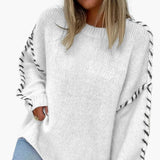Women's Sweater with Round Neck and Contrasting Seams