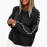 Women's Sweater with Round Neck and Contrasting Seams
