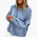 Women's Sweater with Round Neck and Contrasting Seams