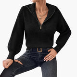 Women's Knit Sweater with Half Zip and Ribbed Knit