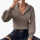 Women's Knit Sweater with Half Zip and Ribbed Knit