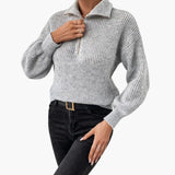 Women's Knit Sweater with Half Zip and Ribbed Knit