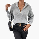 Women's Knit Sweater with Half Zip and Ribbed Knit
