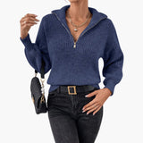 Women's Knit Sweater with Half Zip and Ribbed Knit