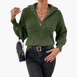 Women's Knit Sweater with Half Zip and Ribbed Knit