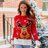 Women's Knit Sweater with Lining and Reindeer Motif