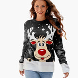 Women's Knit Sweater with Lining and Reindeer Motif