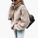 Women's Knitted Sweater with Roll Neck and Ribbed Hem