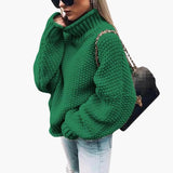 Women's Knitted Sweater with Roll Neck and Ribbed Hem