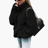 Women's Knitted Sweater with Roll Neck and Ribbed Hem