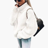 Women's Knitted Sweater with Roll Neck and Ribbed Hem