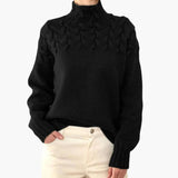 Women's Knitted Sweater with Turtleneck and Cable Pattern