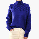Women's Knitted Sweater with Turtleneck and Cable Pattern