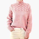 Women's Knitted Sweater with Turtleneck and Cable Pattern