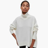 Women's Knitted Sweater with Round Neckline and Ribbed Cuffs