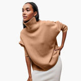 Women's Knitted Sweater with Round Neckline and Ribbed Cuffs
