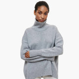 Women's Knitted Sweater with Round Neckline and Ribbed Cuffs