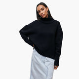 Women's Knitted Sweater with Round Neckline and Ribbed Cuffs