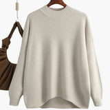 Women's Knit Sweater with Round Neckline and Ribbed Surface