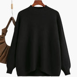 Women's Knit Sweater with Round Neckline and Ribbed Surface