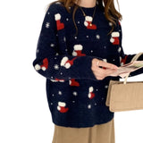 Women's Knit Sweater with Round Neck and Wave Structure