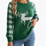 Women's Knit Sweater with Round Neck and Festively Woven Motifs