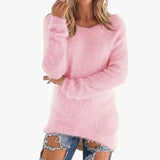 Women's Knitted Sweater with Round Neck and Long Sleeves