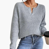 Women's Knit Sweater with Slit Neckline
